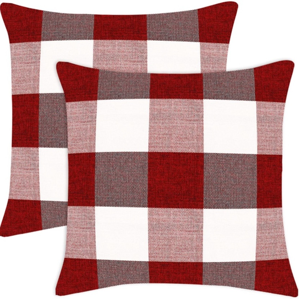 Fixwal 2pcs Red and White Buffalo Check Plaid Throw Pillow Covers 45x45cm